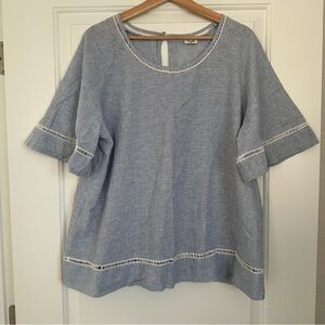 Linen Blend Blue and White Stripe Top